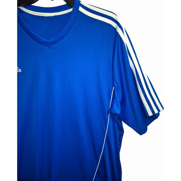 Adidas Mens Climalite Blue Short Sleeve Soccer Jersey V-Neck Size XL - Picture 3 of 7